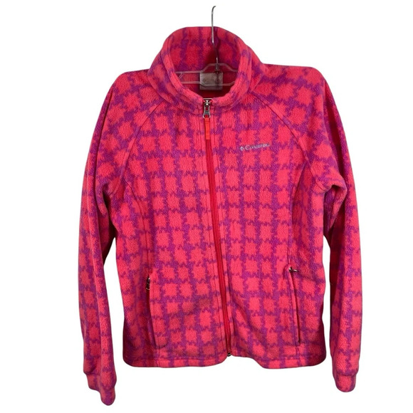 Columbia girls pink patterned fleece jacket zip up size large - Picture 1 of 7